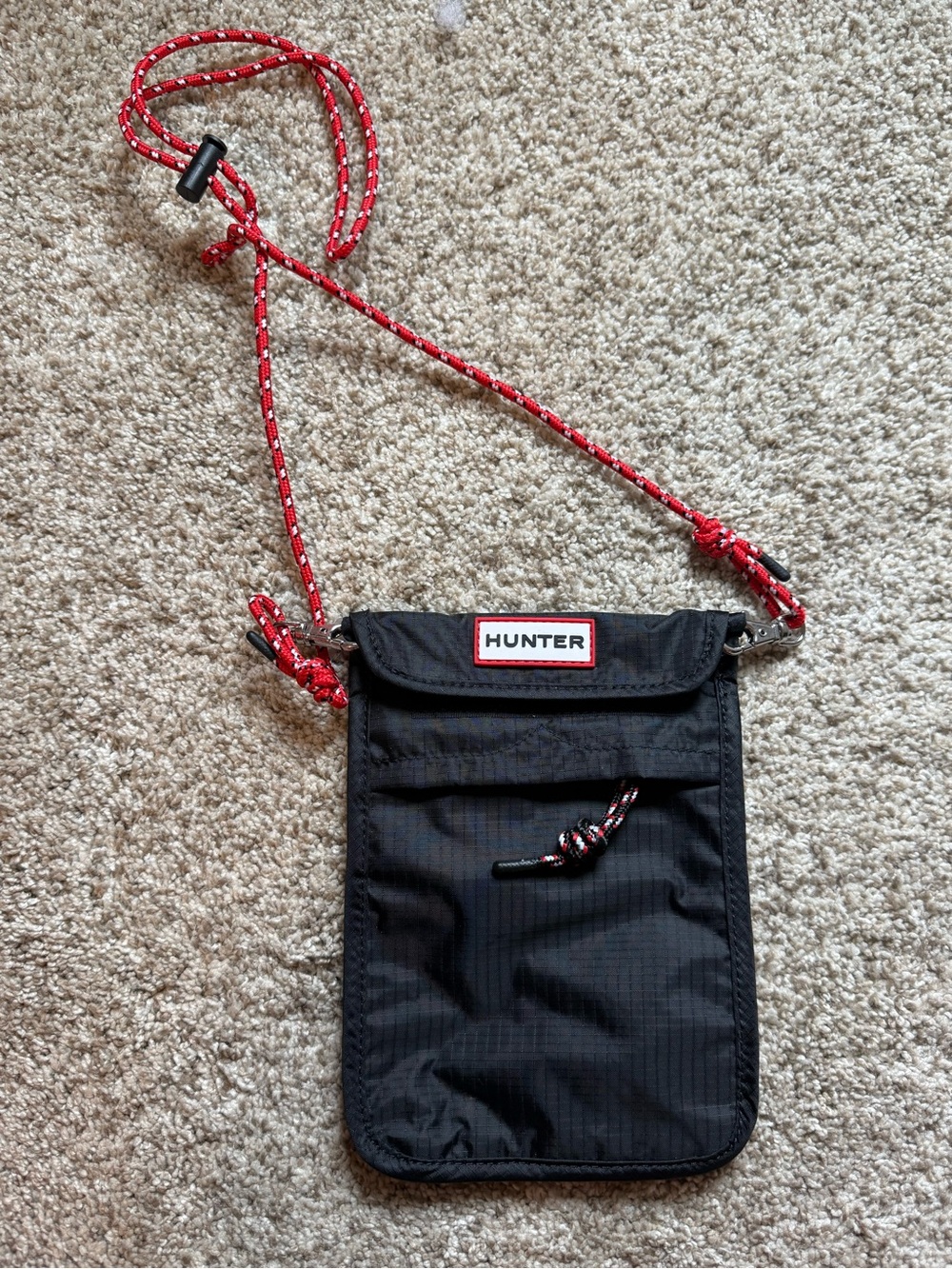Hunter Black Crossbody Phone Pouch with Red Rope Strap